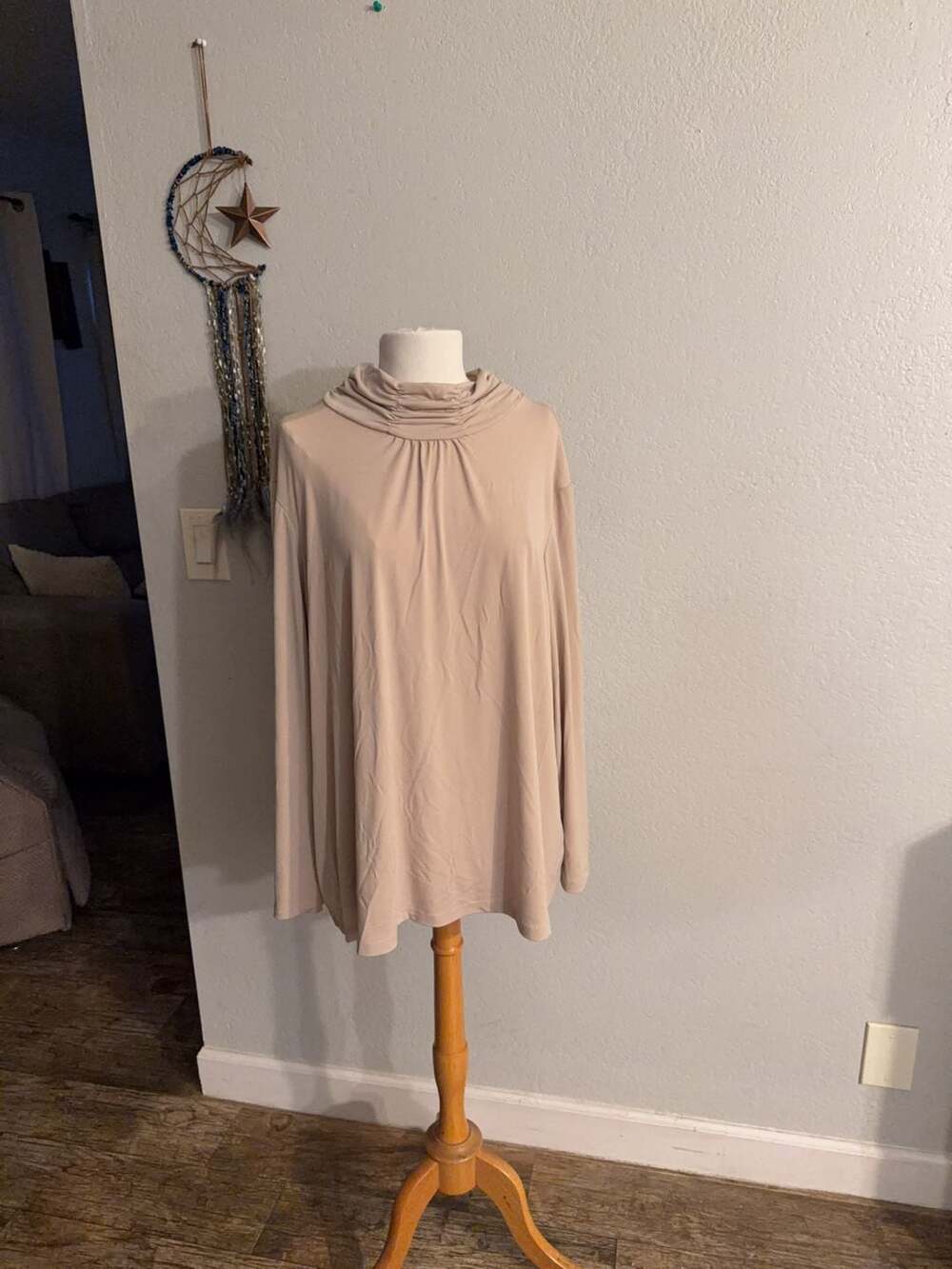 Susan Graver Essentials Long Sleeve Ruched Cowl Neck Top Size 3X